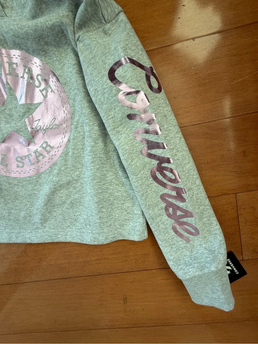 Converse Girls' Gray Hoodie with Pink Metallic Graphic, M